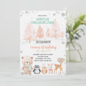 Winter Onederland meisjes uitnodiging (Staand voorkant)