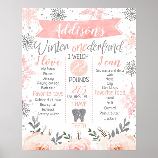 Winter Onederland Milestone First Birthday Board Poster (Voorkant)