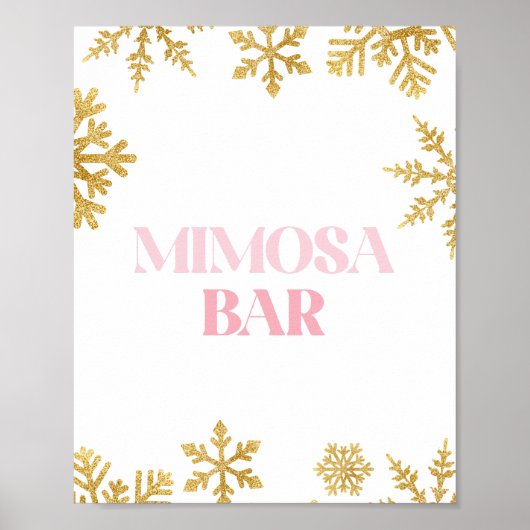 Winter Onederland Mimosa bar teken roze en goud Poster (Voorkant)
