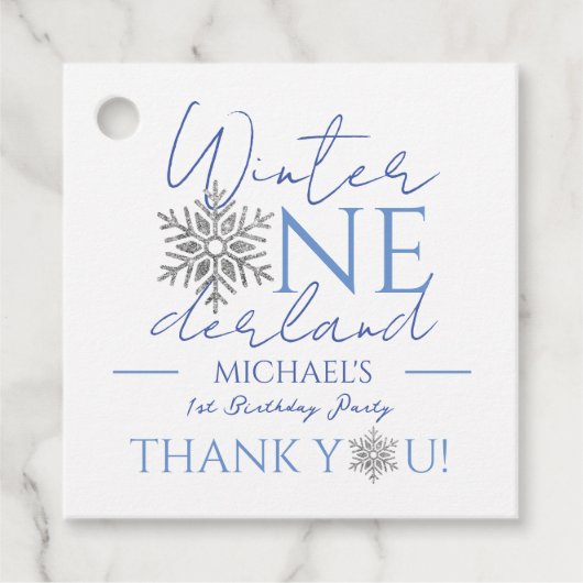 Winter ONEderland Minimalistisch Jongen 1e Verjaar Bedankjes Labels (Voorkant)