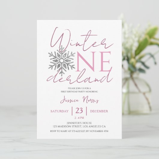 Winter ONEderland | Minimalistisch meisje 1e verja Kaart (Staand voorkant)