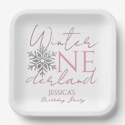 Winter ONEderland minimalistisch meisje 1e verjaar Papieren Bordje (Voorkant)