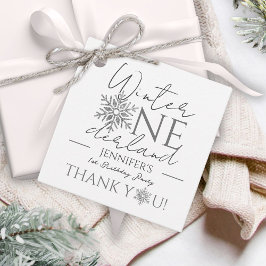 Winter ONEderland Minimalistisch zilver 1e verjaar Bedankjes Labels