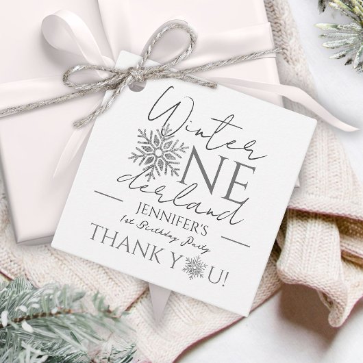 Winter ONEderland Minimalistisch zilver 1e verjaar Bedankjes Labels