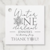 Winter ONEderland Minimalistisch zilver 1e verjaar Bedankjes Labels (Voorkant)