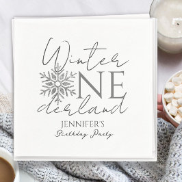 Winter ONEderland Minimalistisch zilver 1e verjaar Servet