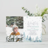 Winter Onederland Mint Boy 1st Birthday Foto Kaart (Staand voorkant)