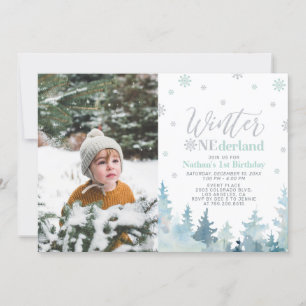 Winter Onederland Mint Boy 1st Birthday Foto Kaart