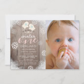 Winter Onederland Mittens Meisje Roze 1e verjaarda Kaart (Voorkant)