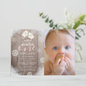 Winter Onederland Mittens Meisje Roze 1e verjaarda Kaart (Staand voorkant)