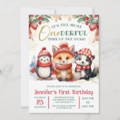 Winter Onederland Mooie Sneeuw Dieren 1e Verjaarda Kaart (Voorkant)