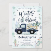 Winter ONEderland Navy Winter Truck Snowman Party Kaart (Voorkant)