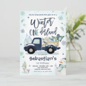 Winter ONEderland Navy Winter Truck Snowman Party Kaart (Staand voorkant)
