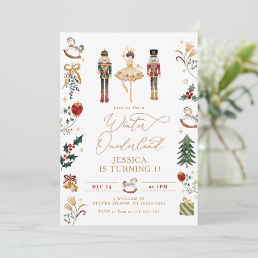 Winter Onederland Notenkraker 1e verjaardag Kaart (Staand voorkant)