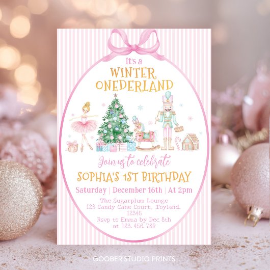 Winter Onederland Notenkraker Roze Strik Verjaarda Kaart