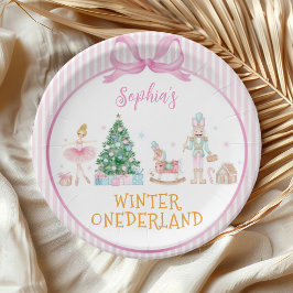 Winter Onederland Nutcracker Pink Girl Birthday Papieren Bordje