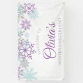 Winter Onederland Paars Blauw Verjaardag Welkom Spandoek (Verticaal)