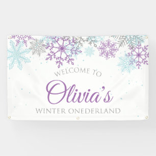 Winter Onederland Paars Blauw Verjaardag Welkom Spandoek
