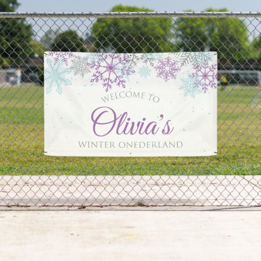 Winter Onederland Paars Blue Birthday Welkom Spandoek (Insitu)