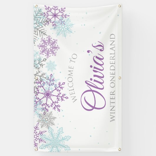 Winter Onederland Paars Blue Birthday Welkom Spandoek (Verticaal)