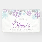 Winter Onederland Paars Blue Birthday Welkom Spandoek (Horizontaal)