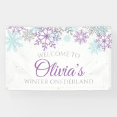 Winter Onederland Paars Blue Snowflakes Banner (Horizontaal)