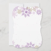 Winter Onederland Paars en Gold Snowflake Invite Kaart (Achterkant)