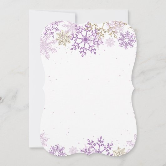Winter Onederland Paars en Gold Snowflake Invite Kaart (Achterkant)