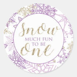 Winter Onederland Paars en Gold Snowflake Ronde Sticker