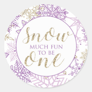 Winter Onederland Paars en Gold Snowflake Ronde Sticker