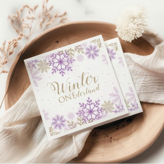Winter Onederland Paars en Gold Snowflake Servet