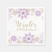 Winter Onederland Paars en Gold Snowflake Servet (Voorkant)