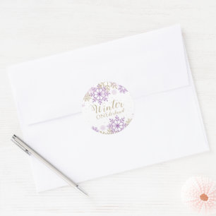 Winter Onederland Paars en Goud Sneeuwvlok Ronde Sticker