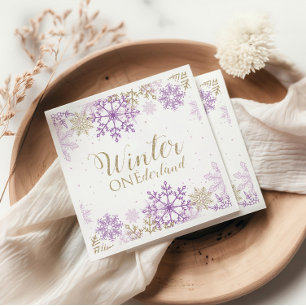 Winter Onederland Paars en Goud Sneeuwvlok Servet