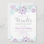 Winter Onederland Paars en Silver Snowflake Kaart (Voorkant)