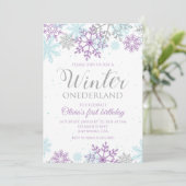 Winter Onederland Paars en Silver Snowflake Kaart (Staand voorkant)