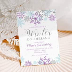 Winter Onederland Paars en Silver Snowflake Kaart