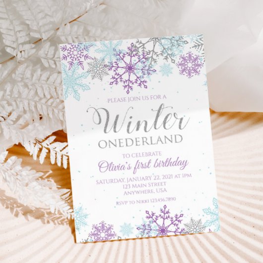 Winter Onederland Paars en Silver Snowflake Kaart
