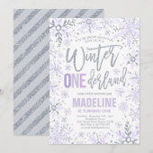 Winter ONEderland Paars Silver Snowflake Birthday Kaart (Voorkant / Achterkant)