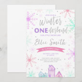 Winter Onederland Paarse, blauw en roze Kaart (Voorkant / Achterkant)