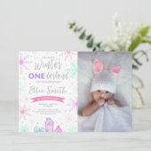 Winter Onederland Paarse, Blauwe en Roze Foto Kaart (Staand voorkant)