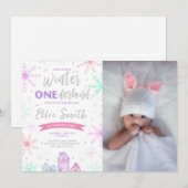 Winter Onederland Paarse, Blauwe en Roze Foto Kaart (Voorkant / Achterkant)