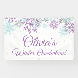 Winter Onederland Paarse Blauwe Snowflakes Spandoek