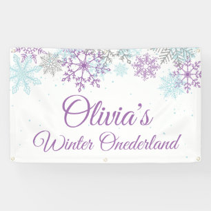 Winter Onederland Paarse Blauwe Snowflakes Spandoek