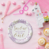 Winter Onederland Paarse en gouden sneeuwvlok bord (Feest)