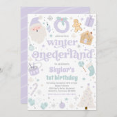 Winter ONEderland Paarse Kerstmis Verjaardagsfeest Kaart (Voorkant / Achterkant)