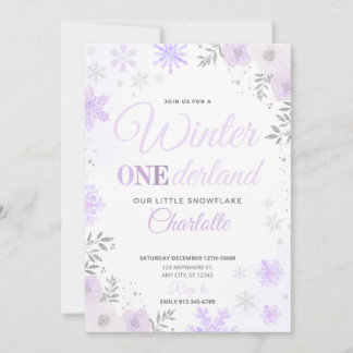 Winter ONEderland Paarse sneeuwvlok 1e uitnodiging