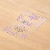 Winter Onederland Paarse sneeuwvlok 1e verjaardag Acryl Uitnodigingen (Laagn)