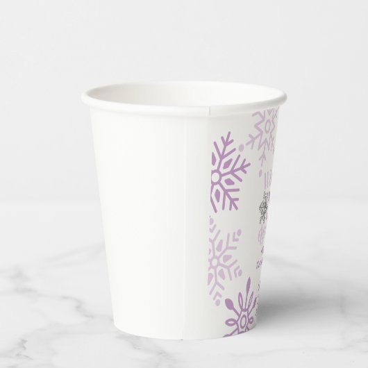 Winter Onederland Paarse sneeuwvlok 1e verjaardag Papieren Bekers (Rechts)