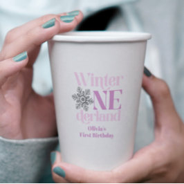 Winter Onederland Paarse sneeuwvlok 1e verjaardag Papieren Bekers
